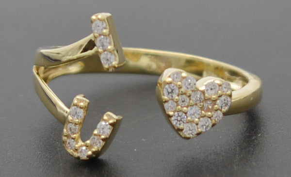 Real Solid 10K Yellow Gold CZ Texture I Love You Heart Charm Ring 1.9gr All Size