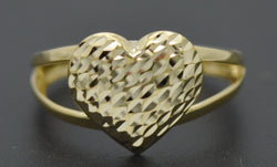 Real Solid 10K Yellow Gold Shiny Heart Charm Diamond Cut Ring 1.7gr All Sizes