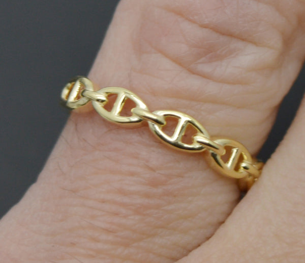 Real Solid 10K Yellow Gold Oval Chain Link Stackable Charm Ring 1.4gr All Sizes