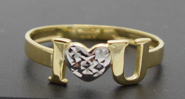 Real Solid 10K Yellow White Two-tone Gold Heart I Love You Ring 1.2gr All Sizes