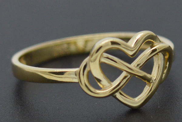 Real Solid 10K Yellow Heart Connected with Infinity Charm Ring 1.4gr All Sizes