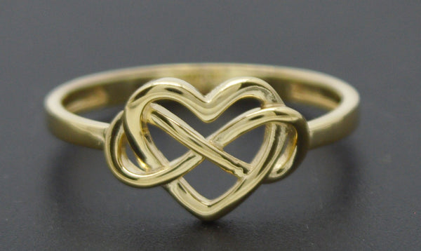 Real Solid 10K Yellow Heart Connected with Infinity Charm Ring 1.4gr All Sizes