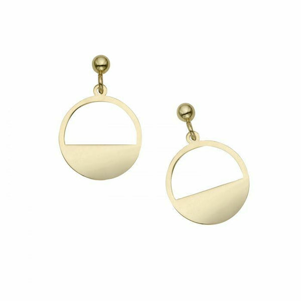 Real 14K Yellow Solid Gold Polished SOHO Half Disc Dangle/Drop Earrings 1.9gr