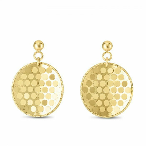 Real 14K Yellow Gold Confetti Round Drop Earrings with Post & Nut Back