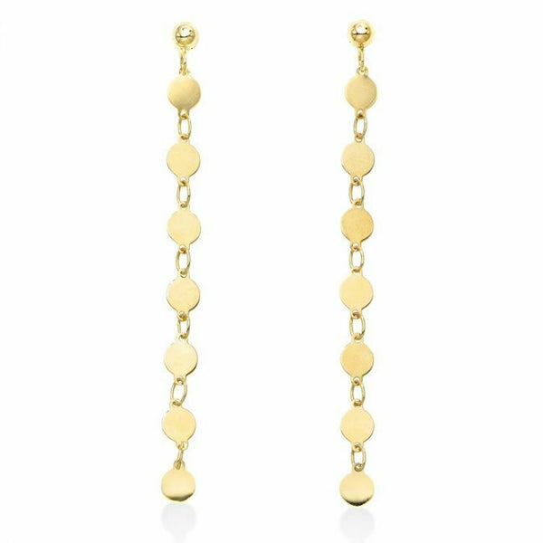 Real 14K Yellow Gold Polished Mirror Chain Drop/Dangle Earrings