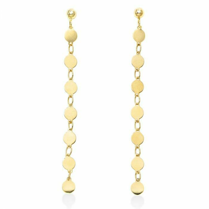 Real 14K Yellow Gold Polished Mirror Chain Drop/Dangle Earrings